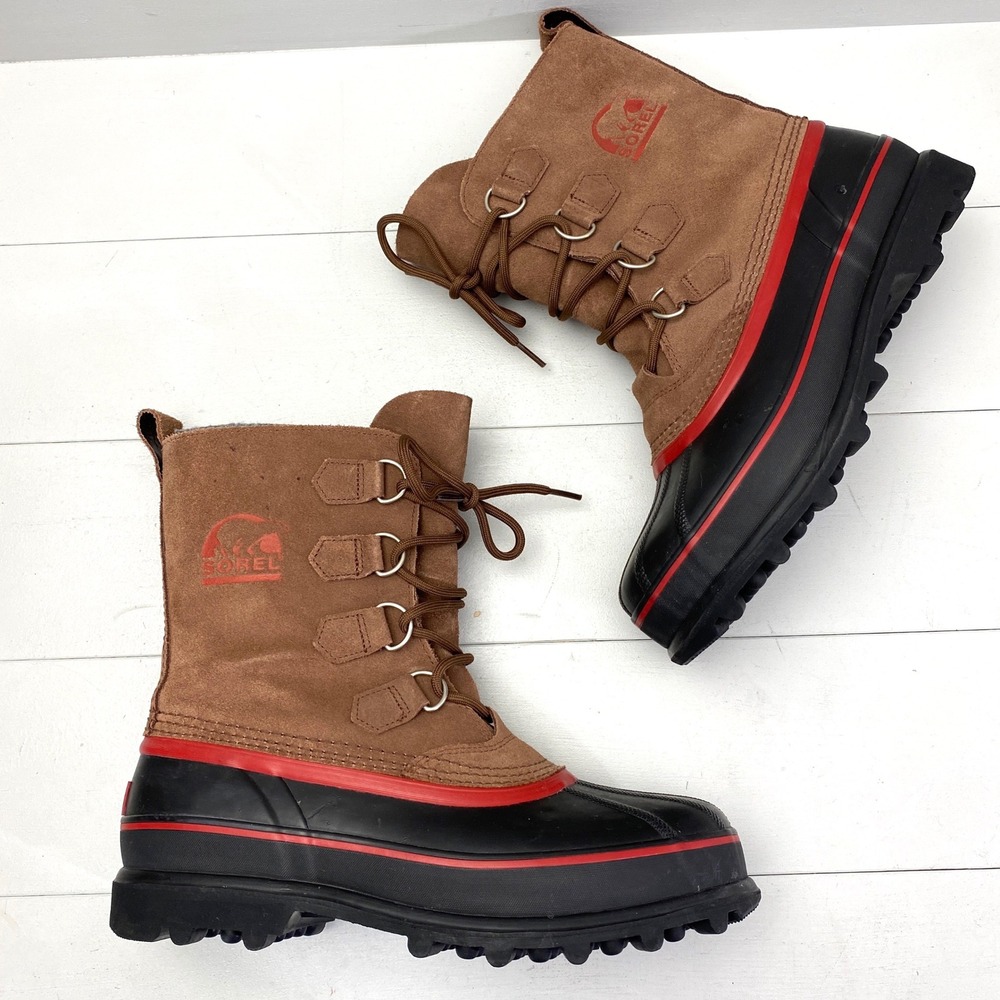 Sorel Sudbury II Boots Men Size 8 Brown Black Red Waterproof Winter Snow LM1016